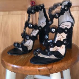 Sam Edelman Womens Black Suede Yuli Caged Block Heel Strappy Sandal Size 9.5